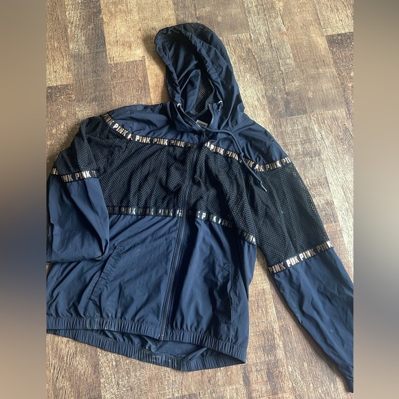 Victoria Secret Pink - Black Mesh Hooded Full Zip Jacket - Picture 1 of 6